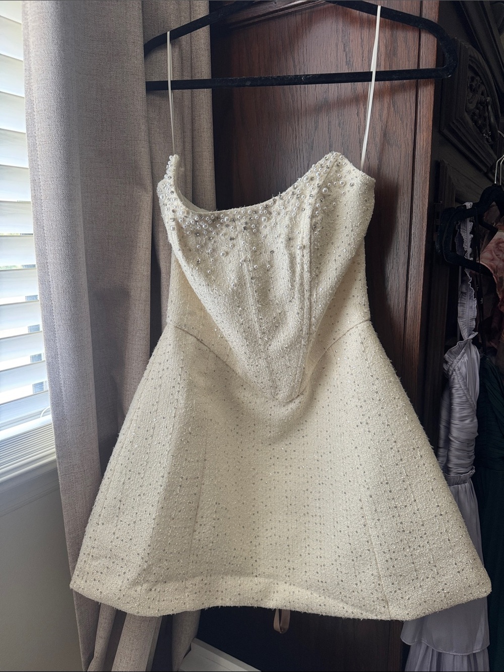 Meshki Ivory Strapless Beaded A-Line Mini Dress - Picture 1 of 4